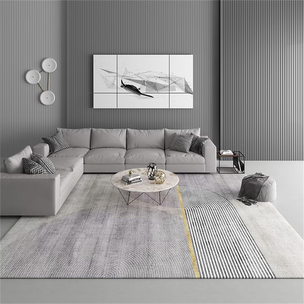 Tapis doux et lavable gris rayé 200x300 cm idéal chambre enfant fille