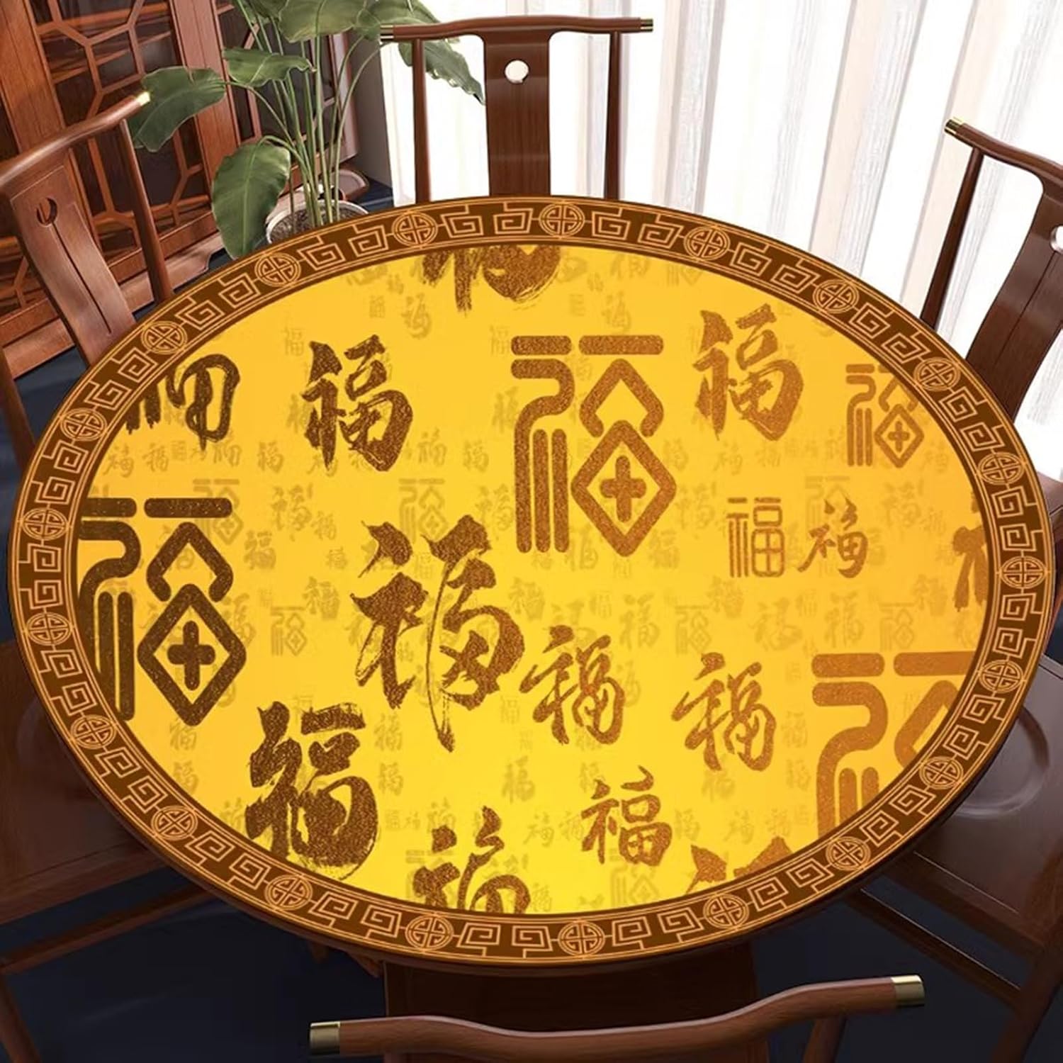 Round Mahjong Mat Dining Table Mat Round Table Top Protective Mat with Black Handbag(Gold,23.6X23.6)