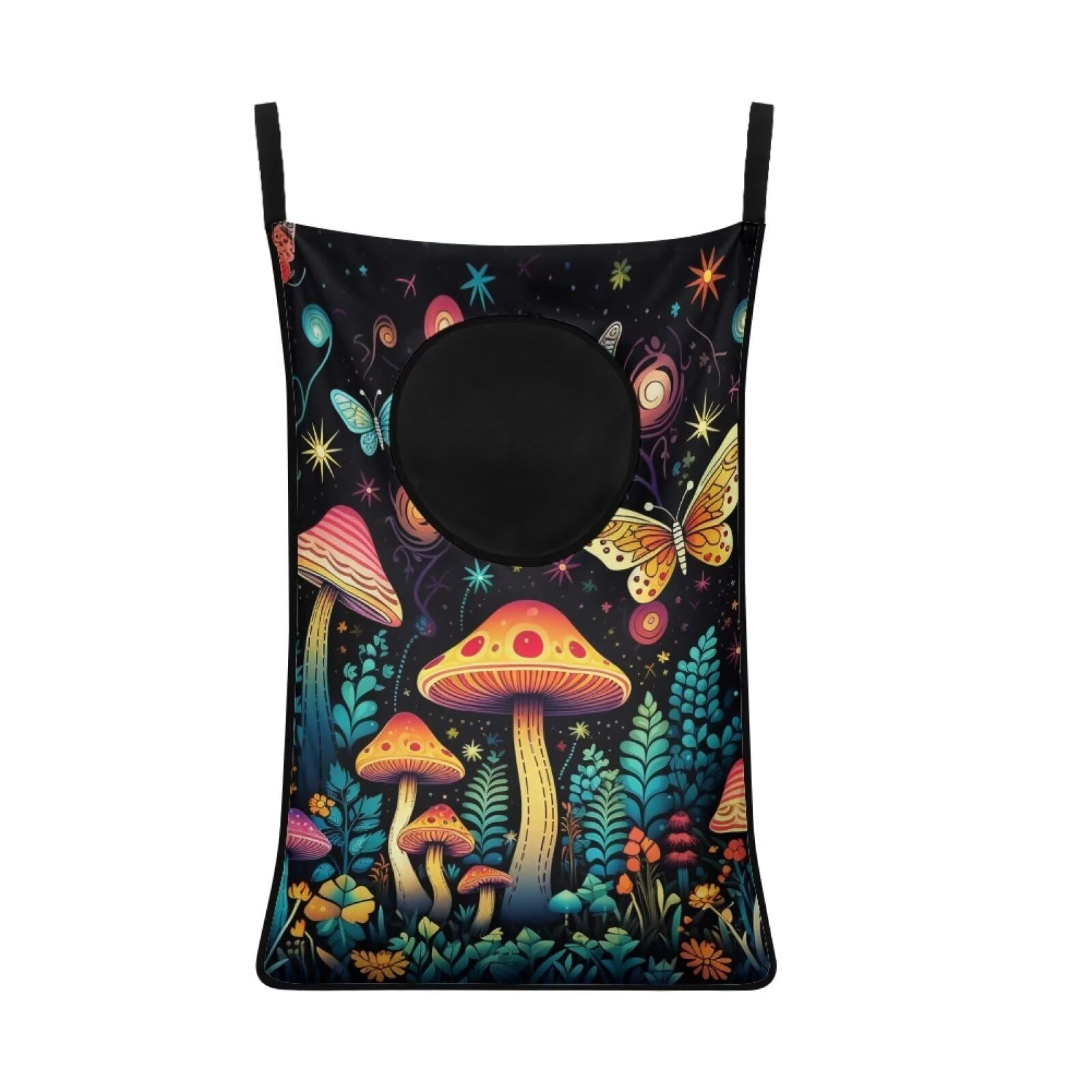 ZOUTAIRONG Galaxy Mushroom Hanging Laundry Hamper Dirty Clothes Basket Over The Door Laundry Hamper Black Bag Storage Organizers for Kids Bedroom Dorm