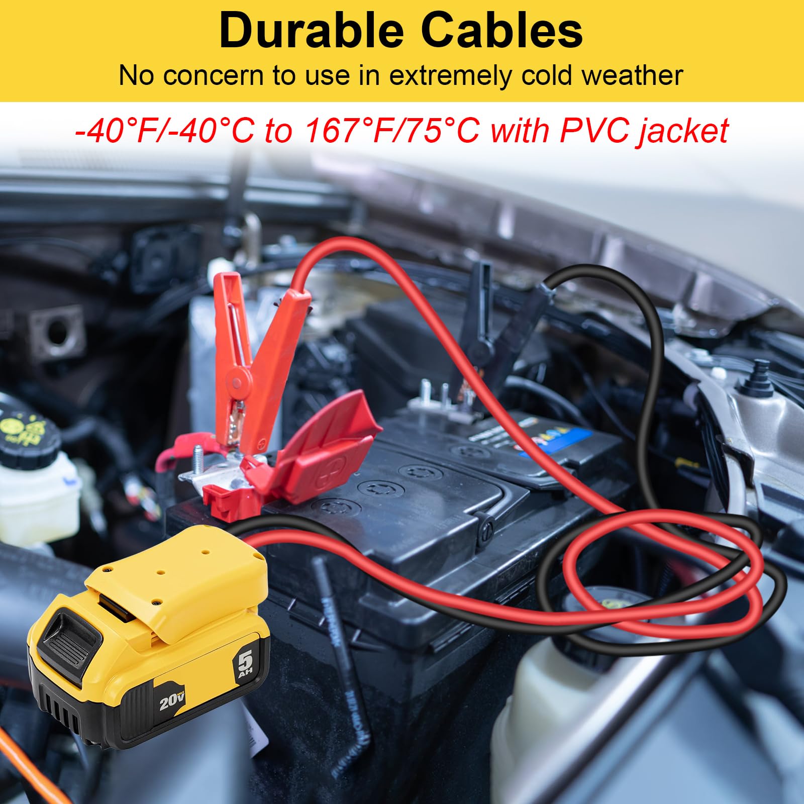 Battery Booster Jumper Cable Clamps For DeWalt 20V Battery Jump - Main Image