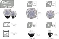 Vista 2 de juego de vajilla de gres cuadrado de 16 piezas, interior gris remolino Spinwash + exterior negro