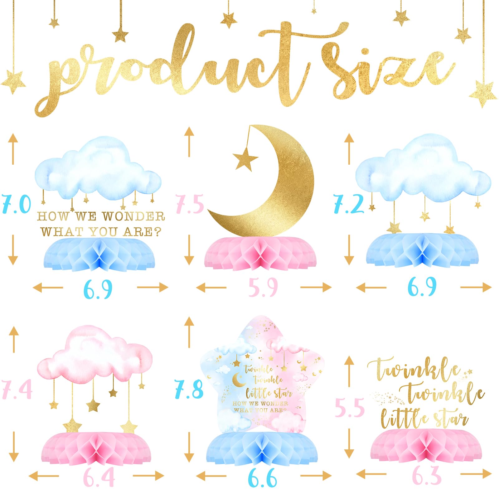 10 Pack Twinkle Twinkle Little Star Party Honeycomb Centerpieces for Kids' Starry Birthday Decorations and Baby Shower Supplies - Cute Star Table Toppers for Twinkle Twinkle Little Star Theme Party