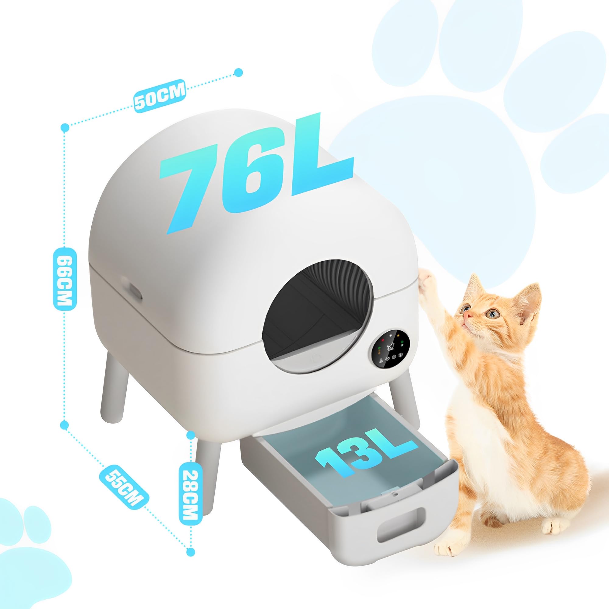 Caja de Arena para Gatos Autolimpiable, 89L Arenero Gato Grande XXL con Detector de Infrarrojos y Sensores de Peso, Control de Aplicaciones Diseño de Ahorro de Espacio Arenero Cerrado para Gatos (C)