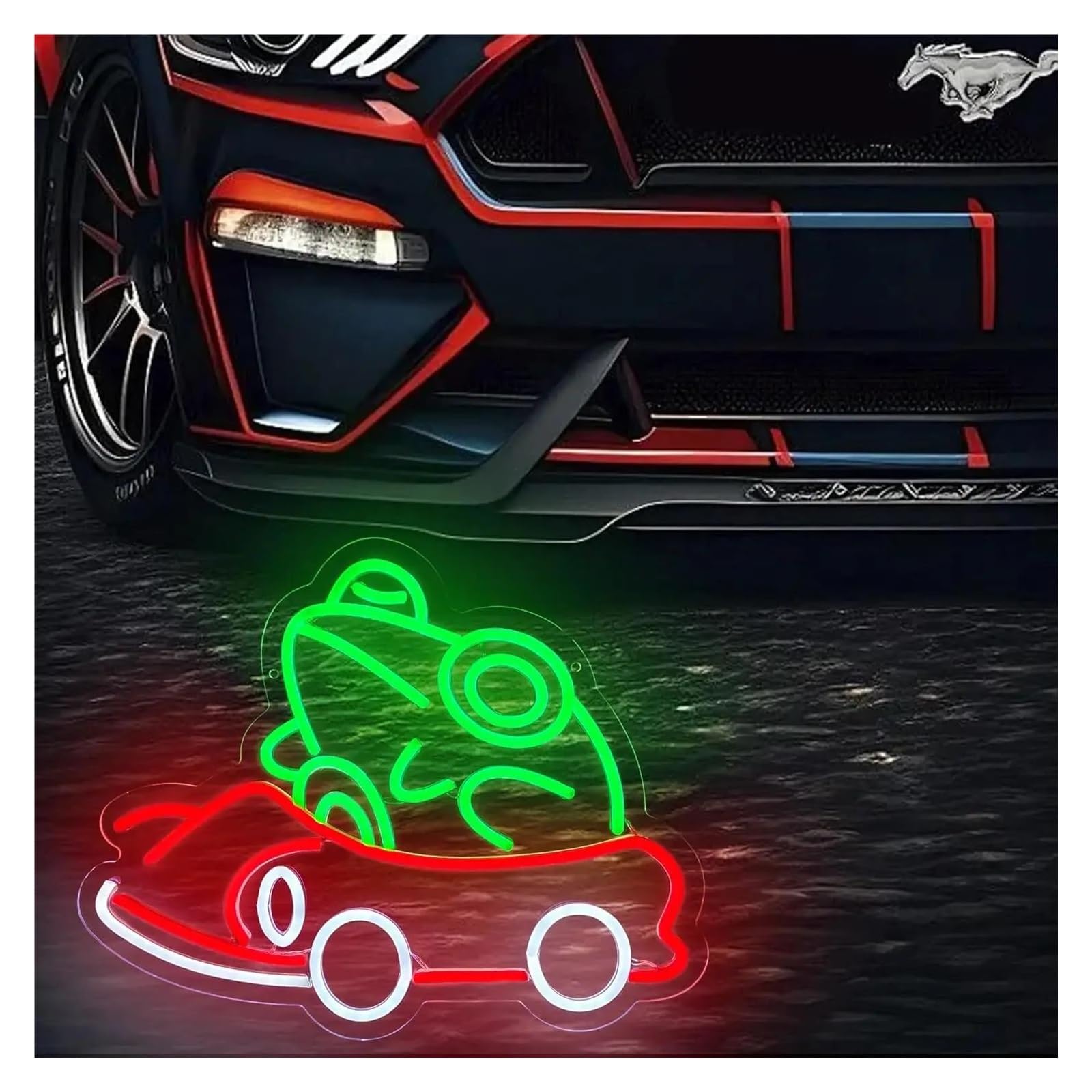 Insegna al Neon Insegna Al Neon A Forma Di Rana Che Guida Un'auto, Con Luce Dimmerabile Per Cameretta Dei Bambini, Sala Giochi, Feste, Decorazione Da Parete 30cmx38.4cm