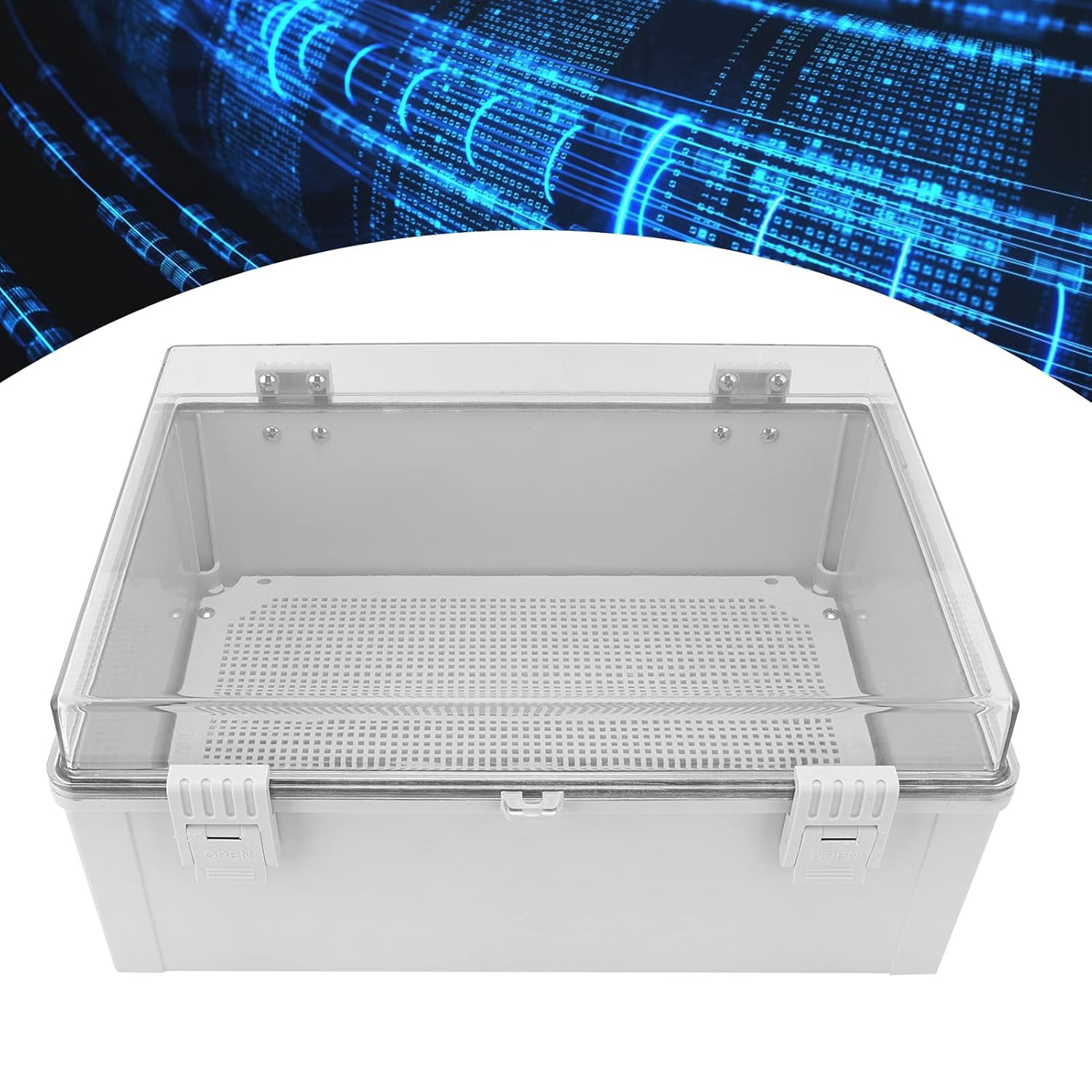 Amazon | IP66透明プラスチックジャンクションボックスエンクロージャ、取り付けプレート付き大型防水ABS電気ボックス、壁ブラケット、ネジ8本、クッションブロック4個、ジャンクションボックス、配電ボックス用  | 電気ボックス | 産業・研究開発用品 ... IP66透明プラスチックジャンクションボックスエンクロージャ、取り付けプレート付き大型防水ABS電気ボックス、壁ブラケット、ネジ8本