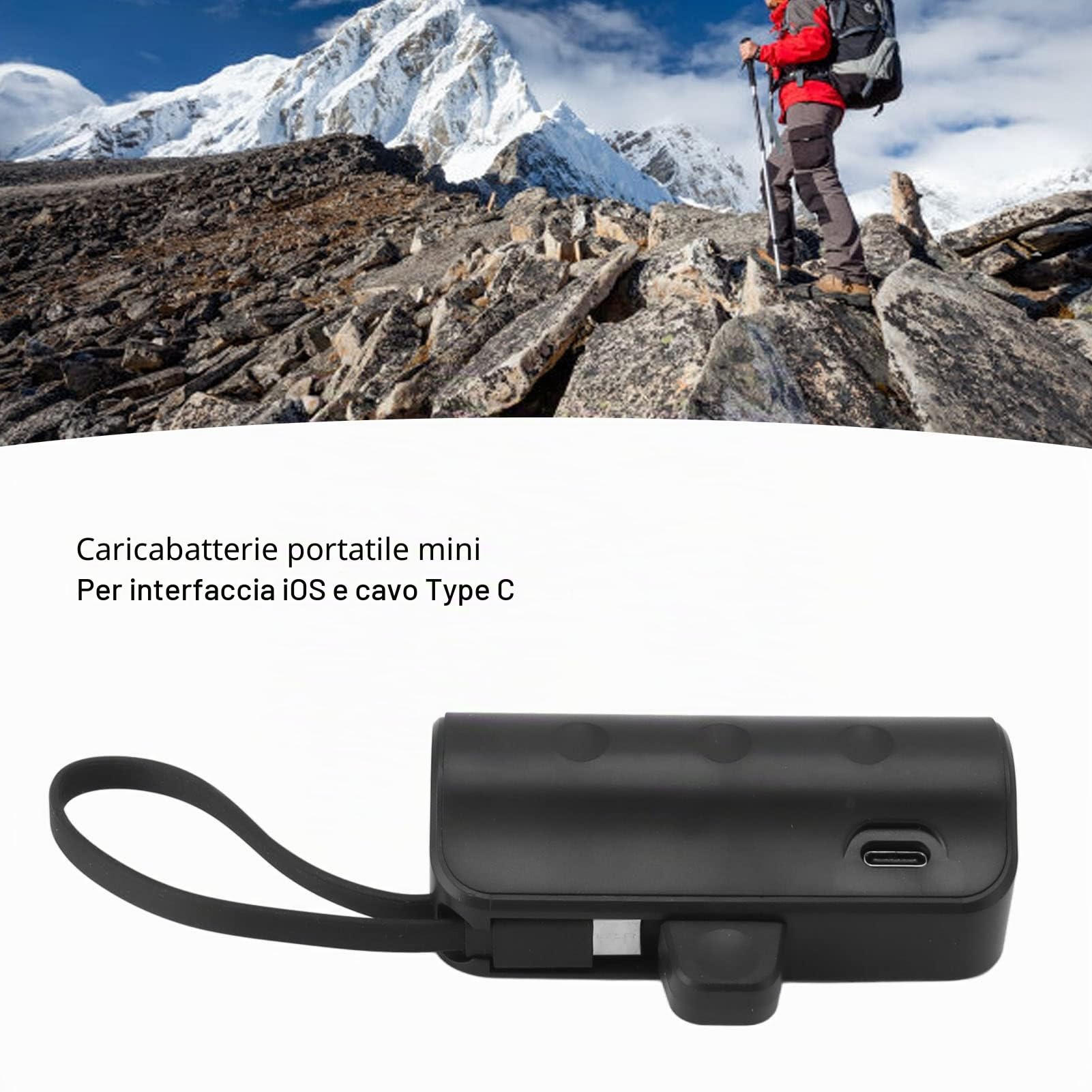 Mini Power Bank Portatile Mtlavishness – Caricatore Di Emergenza Con Cavo USB-C E IOS, Batteria Non Inclusa