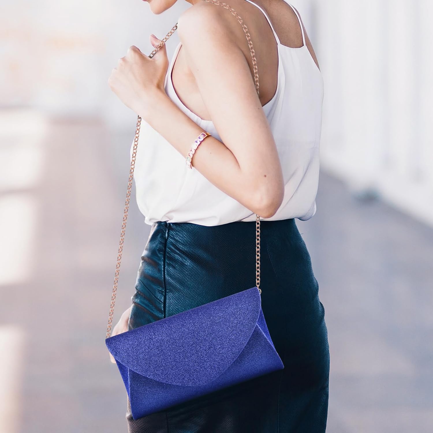 Women's Evening Bag Clutch Purse, Glitter Party Wedding Handbag with Chain for Women Formal Wedding Party Cocktail Prom Dinner(Royal Blue)