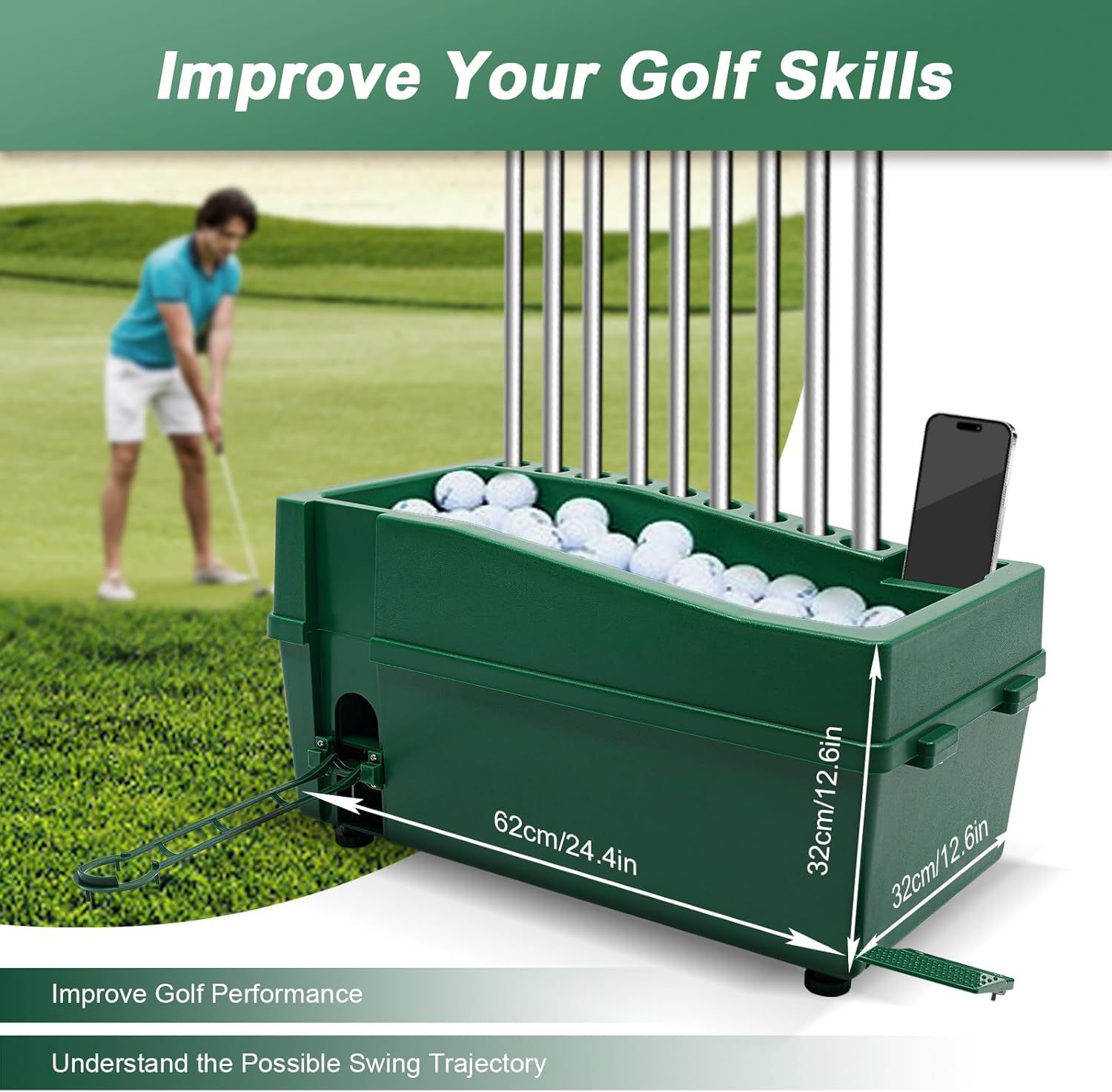 Automatic Golf Tee Machine, Powerless Golf Ball Dispenser Machine Golf Club Organizer, Automatic Golf Ball Teeing Device Training Machine with Foot Pedal, Capacity 100 Golf Balls(Not Included)