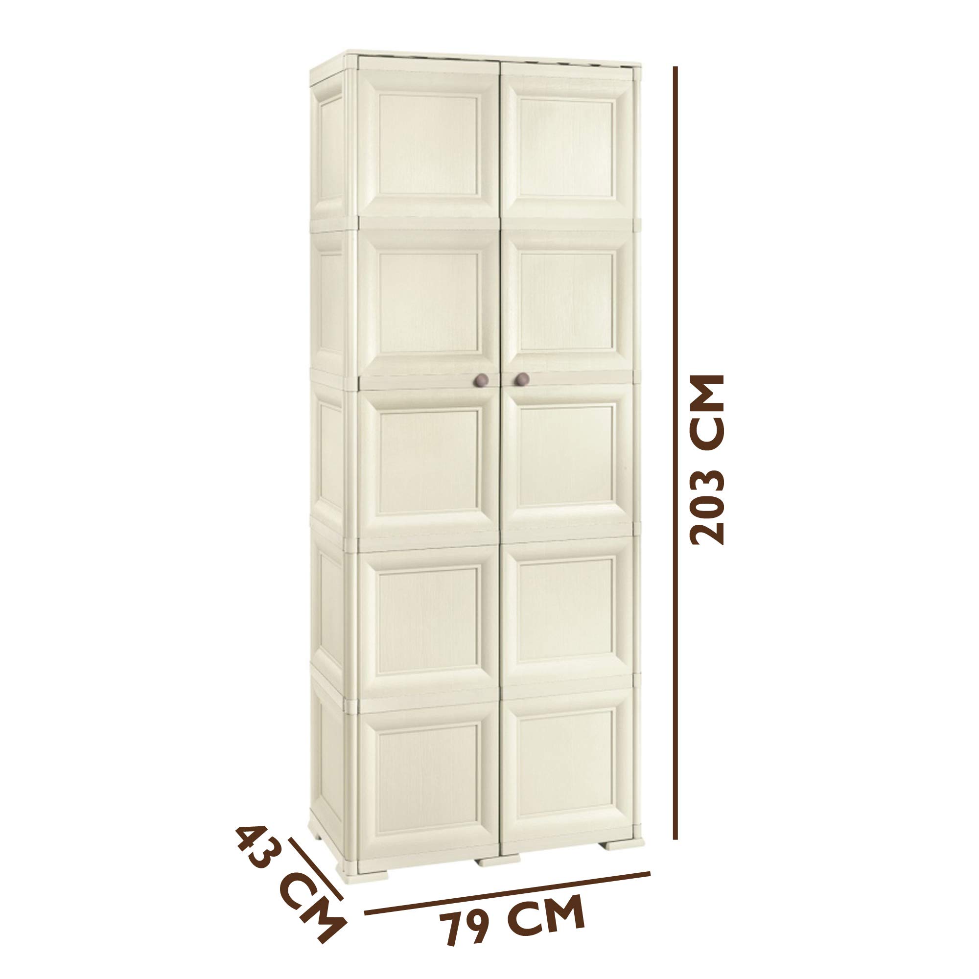 Tontarelli omnimodus armadio 5 moduli 5 ripiani 4 vani aperti, angora, 79 x 43 x 203 centimeters