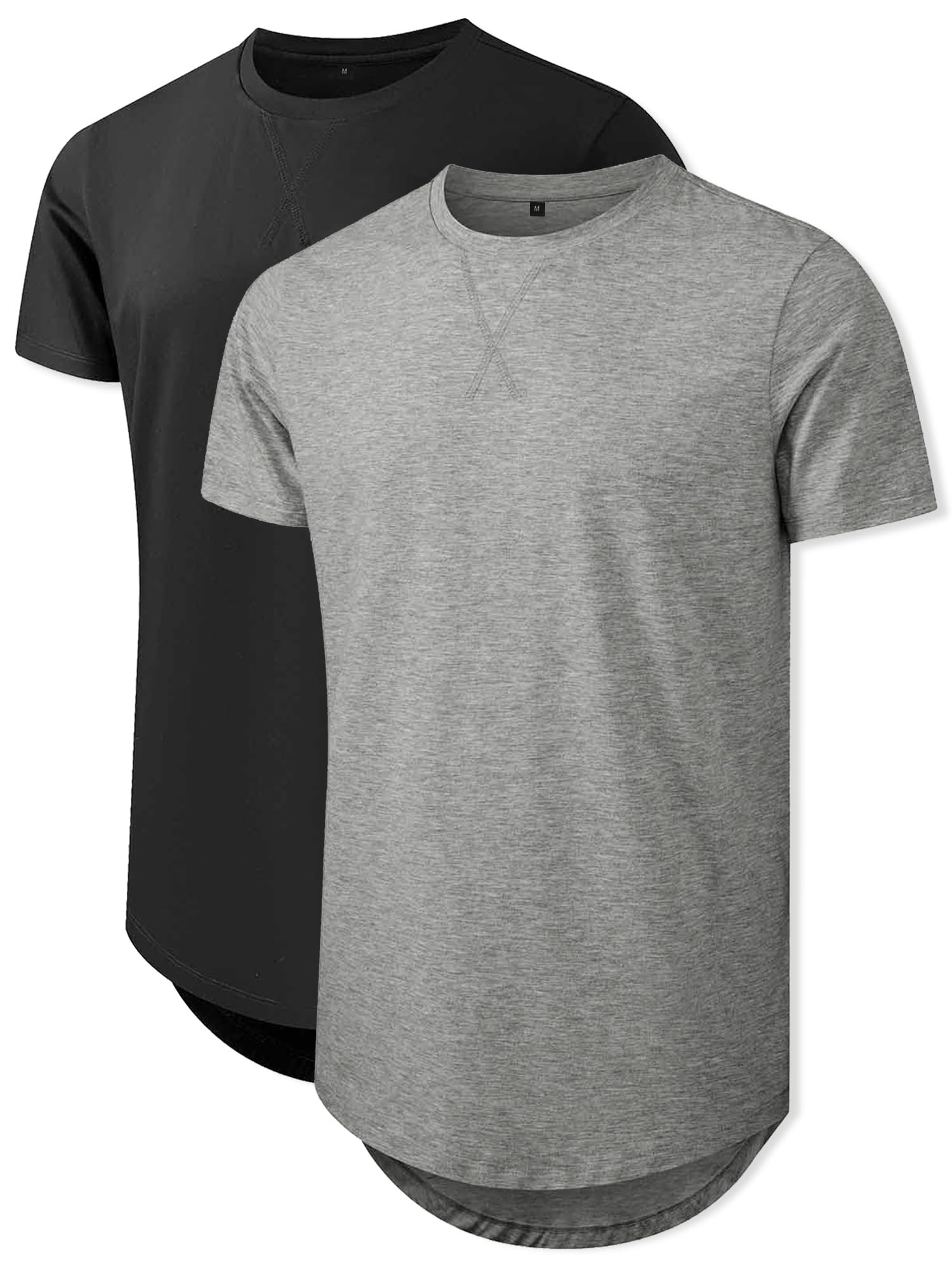 Comdecevis Mens 2 Pack Cotton Crewneck T-Shirts Hipster Hip Hop Longline Tees Shirts