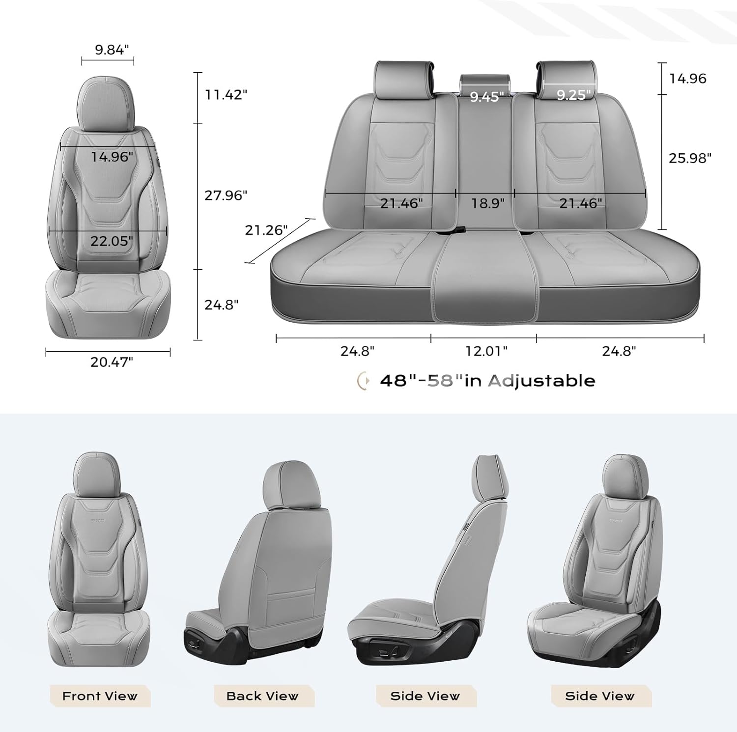 Coverado Car Seat Covers Front Seats, 2 Piece Car Seat Protector Waterproof Leather Seat Cushion Universal Fit for Truck Automotive Vehicles Gray