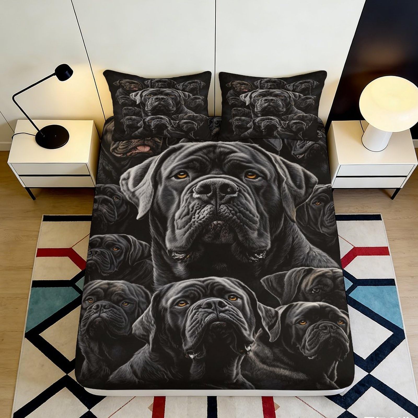 Decorative Black Dog Fitted Sheet 3D Printed Microfiber, Soft Touch, Bed Cover for Bedroom, Guest Room Bedding, Anti-Slip, Easy Care, Dustproof, Stylish Room Accent, 120x200cm 90x200x25cm