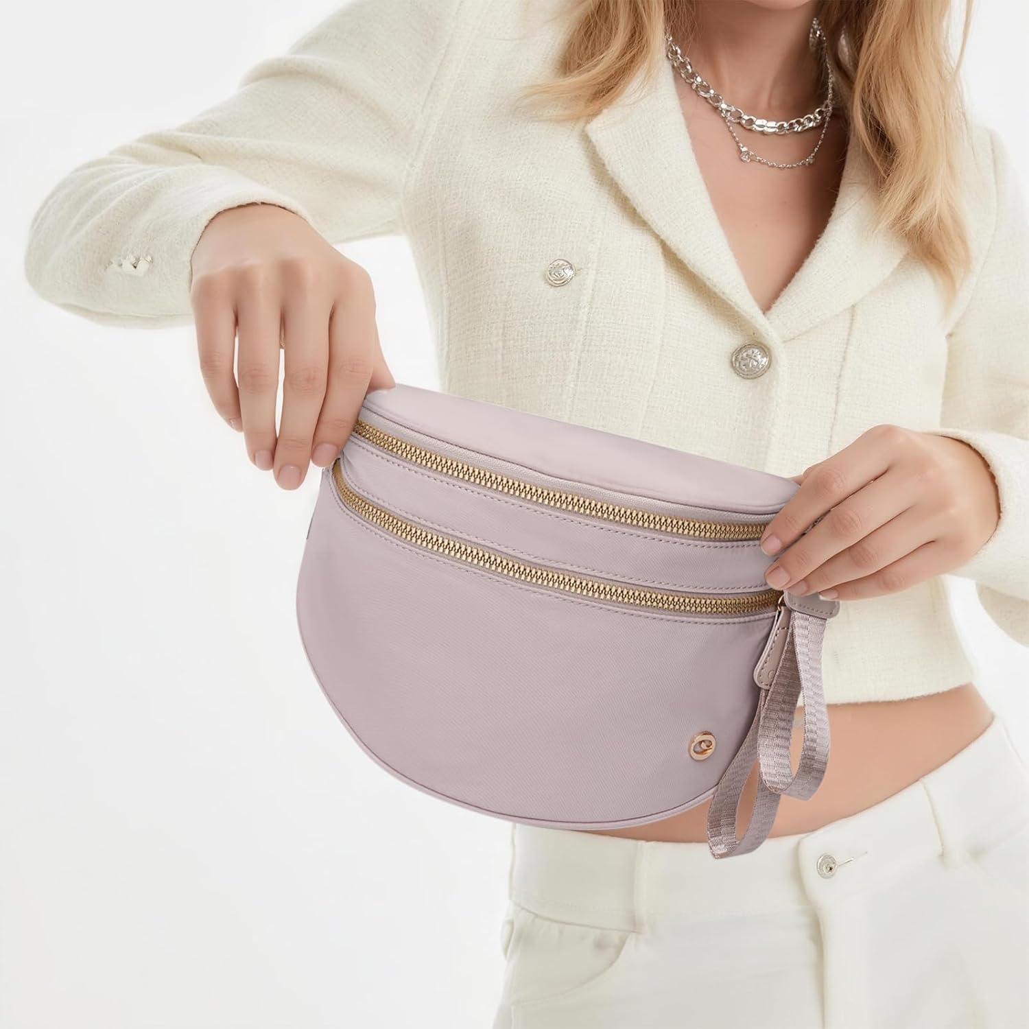 Checkered Crossbody Bag Nylon Bum Bags for Women Spacious Handbags Checkered Purse Fanny Packs with Shoulder Strap - Image 7