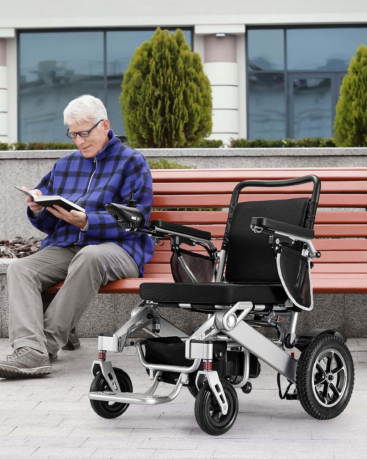 Silla de ruedas eléctrica ligera todo terreno, plegable, portátil, motorizada para adultos, aprobada por aerolíneas con control de joystick, fácil transporte y almacenamiento