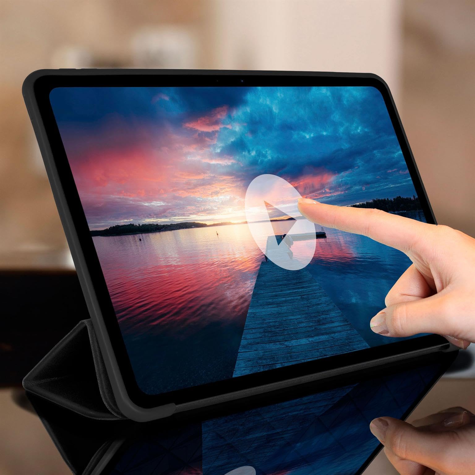 ONEFLOW Hülle für iPad Pro 13 (2024/2025) Schutzhülle ultradünn mit Ständer, Cover mit Auto Schlaf/Wach Funktion, Flip Case mit Magnet Standfunktion, Folio PU Leder Case, Schwarz