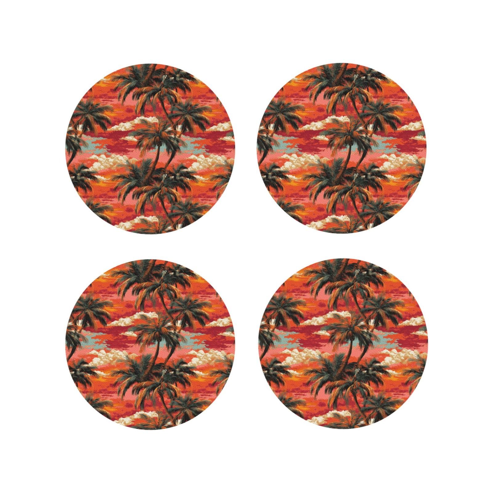 Smazdfxx Women's As Pic Leather Coasters Set Of 4 - Tropical Sunset Scenery Print Lightweight Drink Coasters For Desk