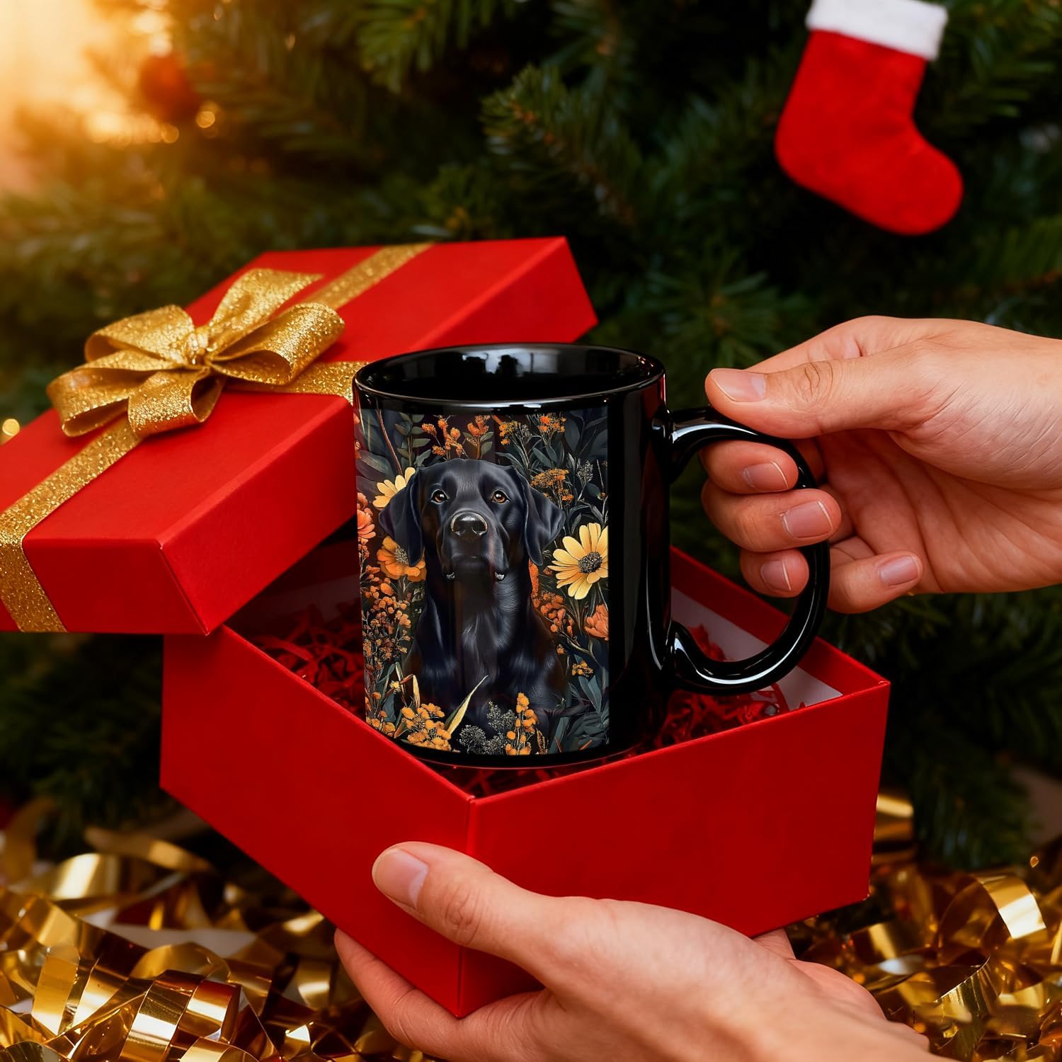 JINYO Floral Black Labrador Retriever Mug, Black Lab Gifts for Women Coffee Cup, Gifts for Labrador Dog Lovers, Dark Cottagecore Botanical Lab Dog Ceramic Coffee Tea Mug 11 oz - Image 3