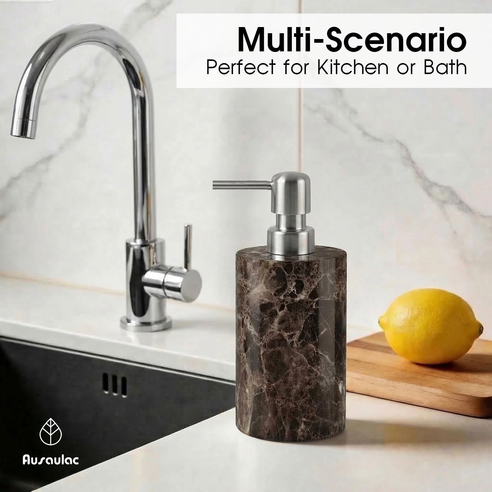 Dispenser di sapone in marmo, dispenser di sapone per le mani, per bagno e cucina, dispenser per lozione e sapone liquido (1, caffè)