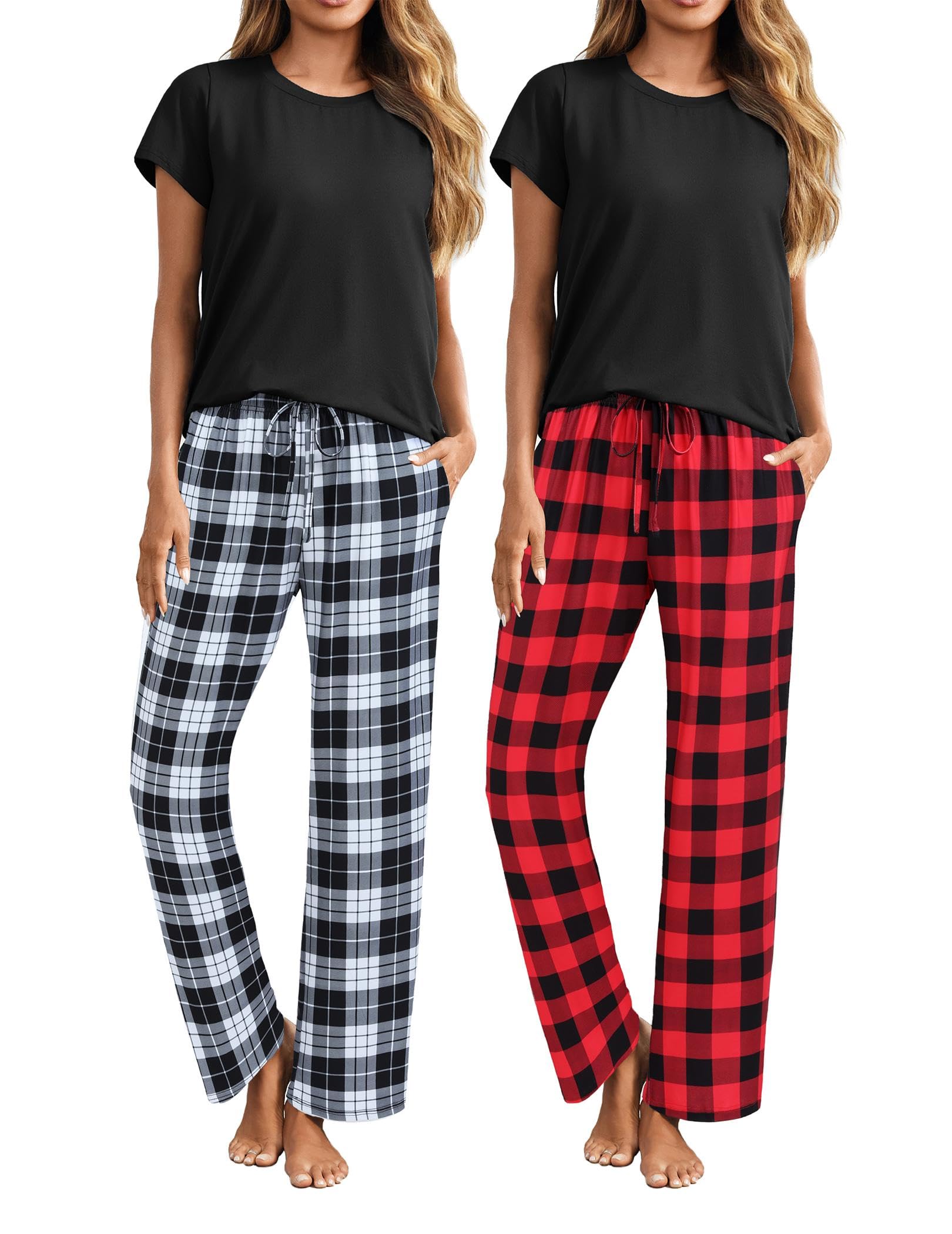 ELESOL 2 Piece Outfits For Women Lounge Sets Pajama Sets Short Sleeve Top and Pants with Pockets