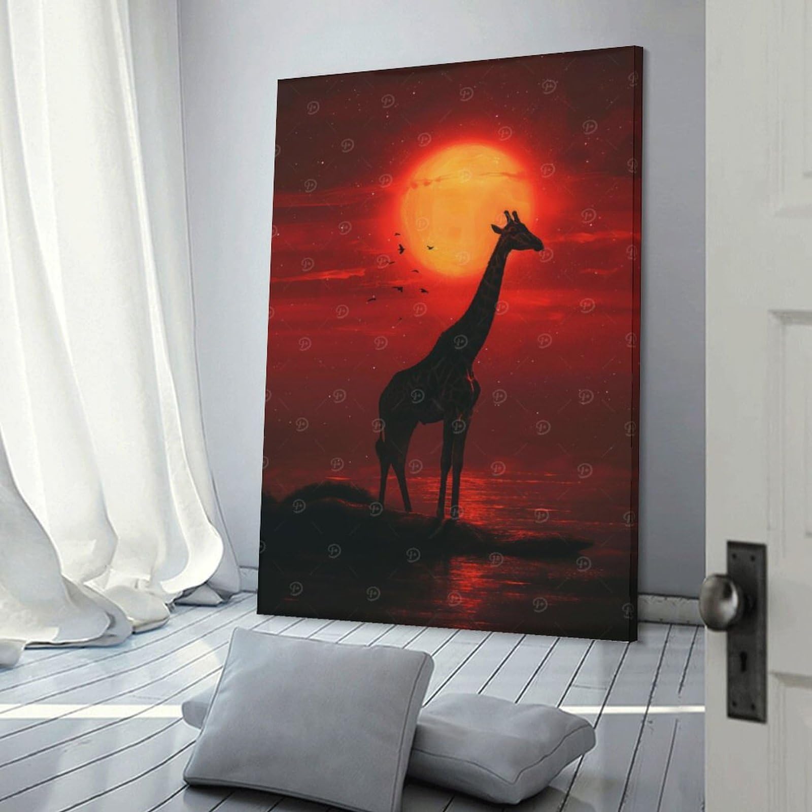 Junmoney Wall Picture Print Giraffe Sunset Vista, 20x30inch(50x75cm), for Wall Displays, Bedrooms Or Room Updates, Wall Decor Suited to Curated Displays