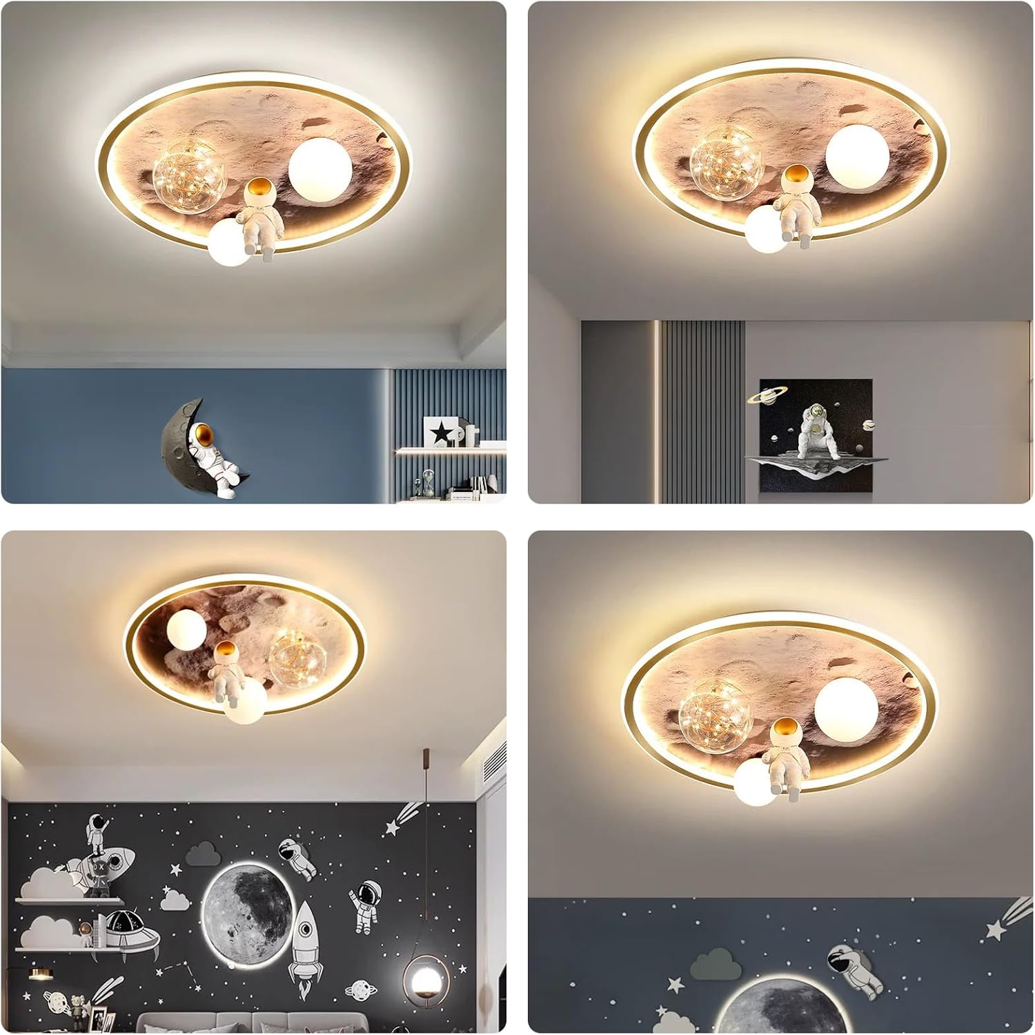 SOMINA Astronaut Themed Ceiling Light with LED Acrylic Shade Modern Kids Chandelier for Children's Room Bedroom Nursery Creative Space Decor Pendant Light