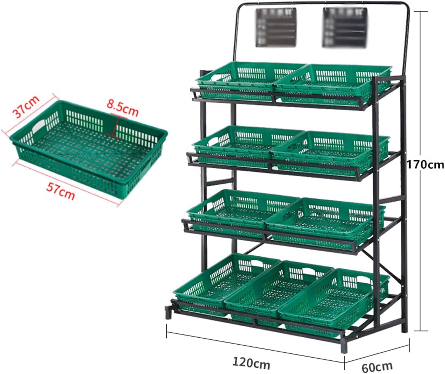 Commercial Fruit Vegetable Stand Organizer, 4 Tier Retail Display Rack with Steel Frame, Market Shelf Retail Store Supplies with Anti-Slip Feet for Home Store Kitchen(D)
