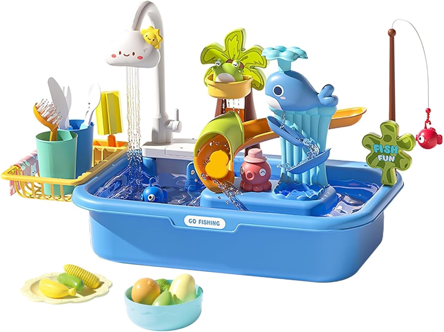Kids Water Table Removable Electric Play Sink with Running Water Educational Play Sink with 180° Rotating Faucet for Kids, Park, Nursery, Garden, Blue Toys and Games