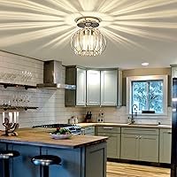 Vista 8 de YYJLX - Lámpara de techo moderna de montaje semiempotrada E26, mini lámpara de techo de araña de cristal cromada, lámpara de techo pequeña