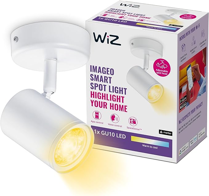 WiZ WiZ Imageo Opbouwspot - 1 Spot - Warm- tot Koelwit Licht - Slimme Plafondspots - GU10 fitting - 1x 5W - Wit - Wi-Fi