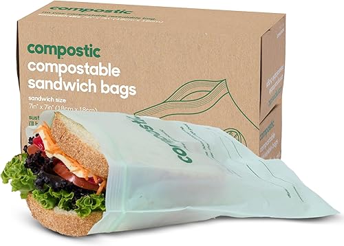 Miniatura 27 de Compostic Home Compostable Resealable Snack Bags (6"x 3.5"), Microwave & Freezer Safe, Organic Food Storage Container, 30 Count (Pack of 2)