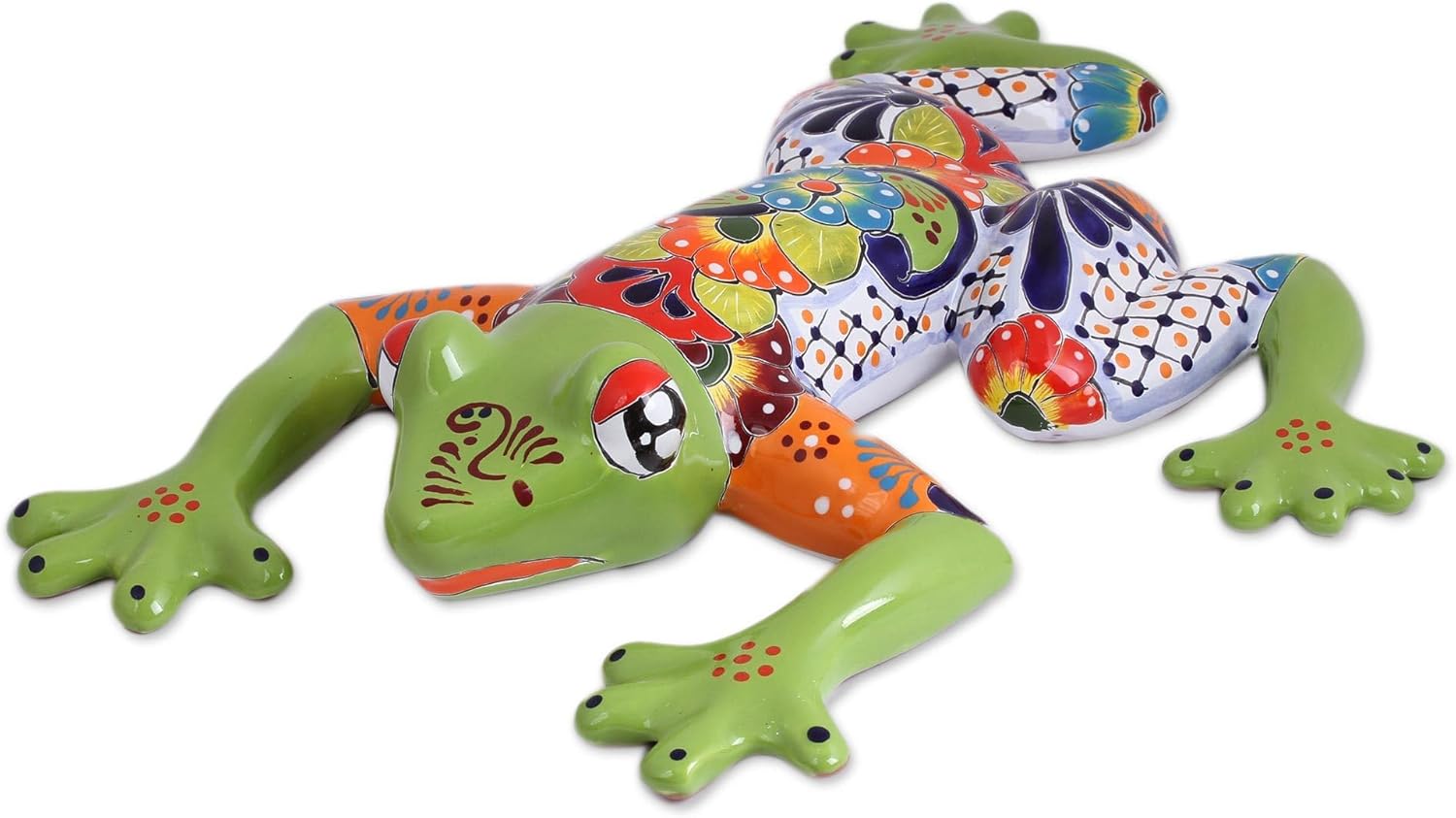 NOVICA Artisan Handmade Ceramic Wall Sculpture Handpainted Tree Frog from Mexico Multicolor Decor Art Floral Talavera Turtlefrog [14in H x 18in W x 3.6in D] ' Vibrant Frog'