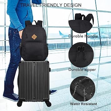 KEOFID Classic Travel backpack for Men and Women, Anti theft Laptop backpack with USB Charging Port for College, Business(Black)