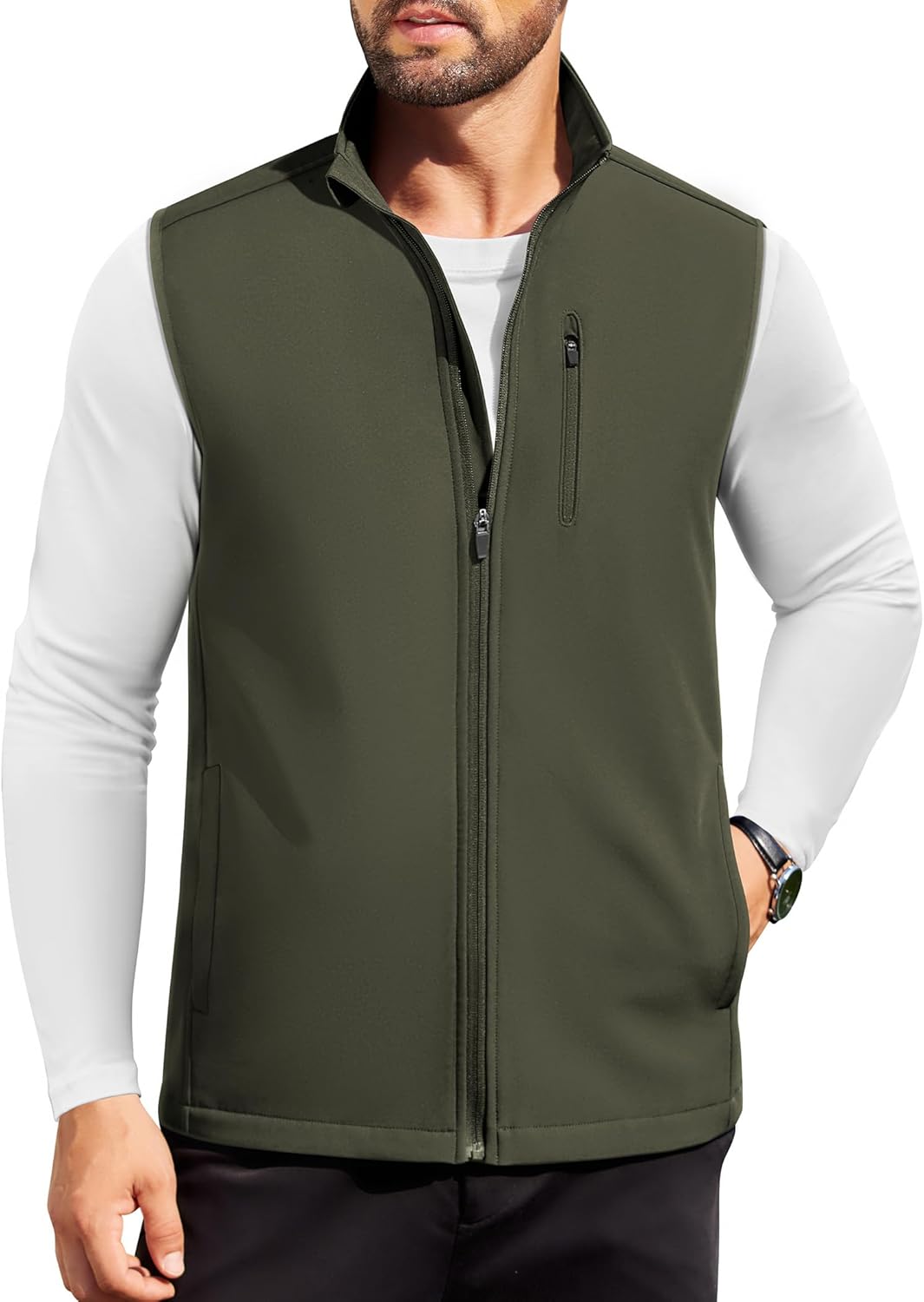 COOFANDY Mens Lightweight Softshell Vest Windproof Sleeveless Jacket Zip Up Fleece Lined Vest Outerwear for Golf Running