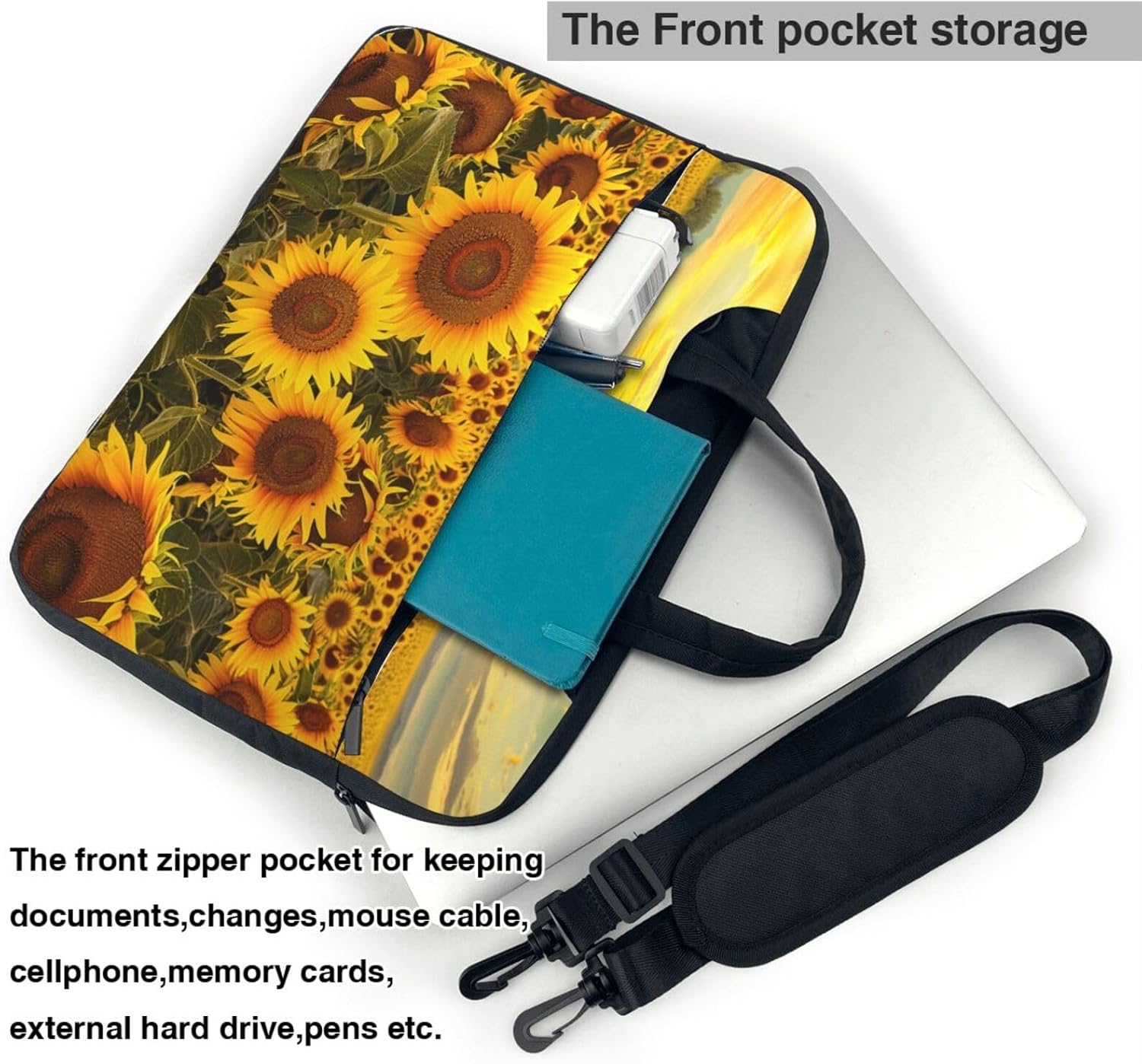 Farm Sunflowers Printed Laptop Tote Bag Travel Business Computer Bag Work Bag for Men Women
