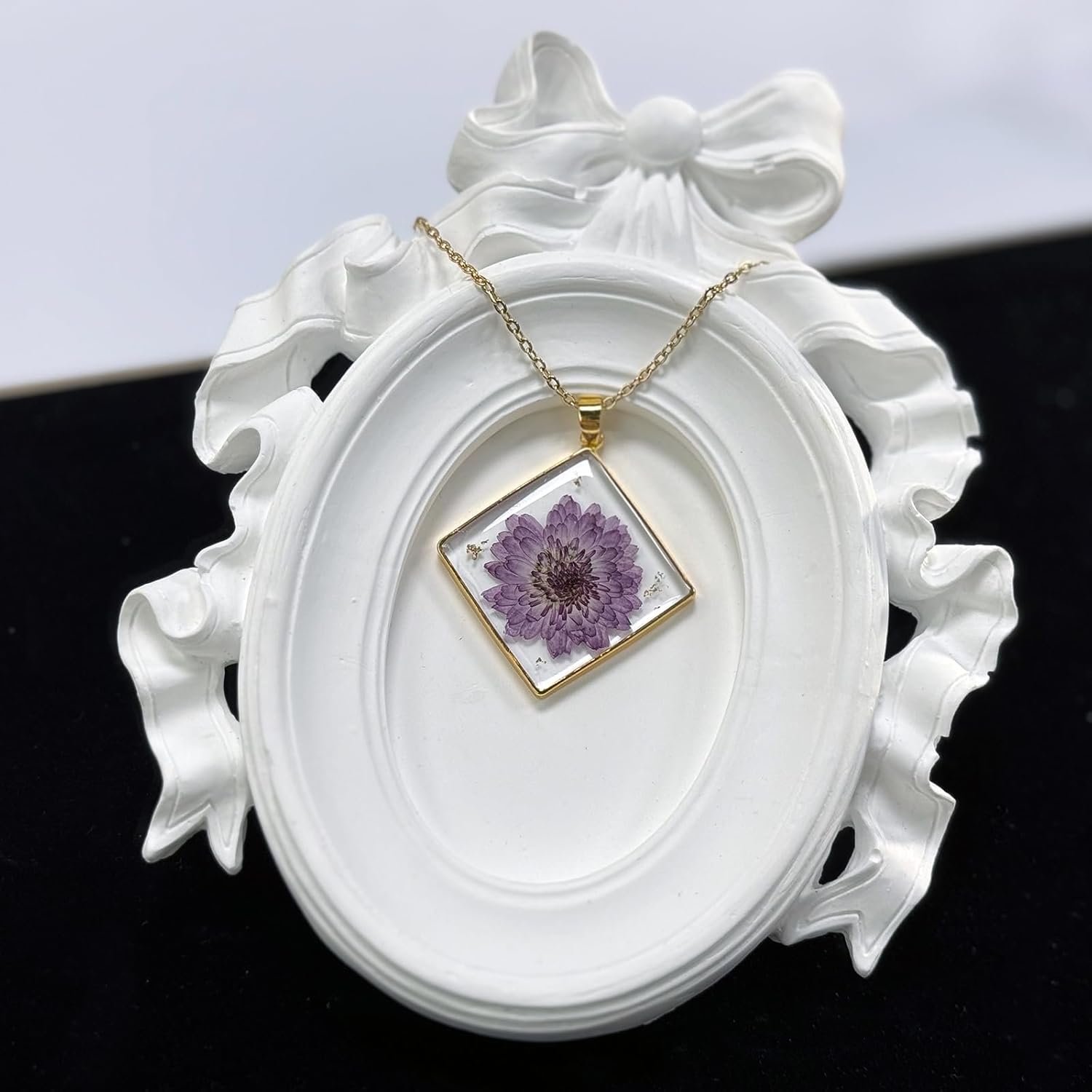 Birth Flower Necklaces For Women - Month Flower Necklace - Handmade Pressed Flower Necklace - Unique Holiday Gift - Square Necklace Gold 18" - Image 2