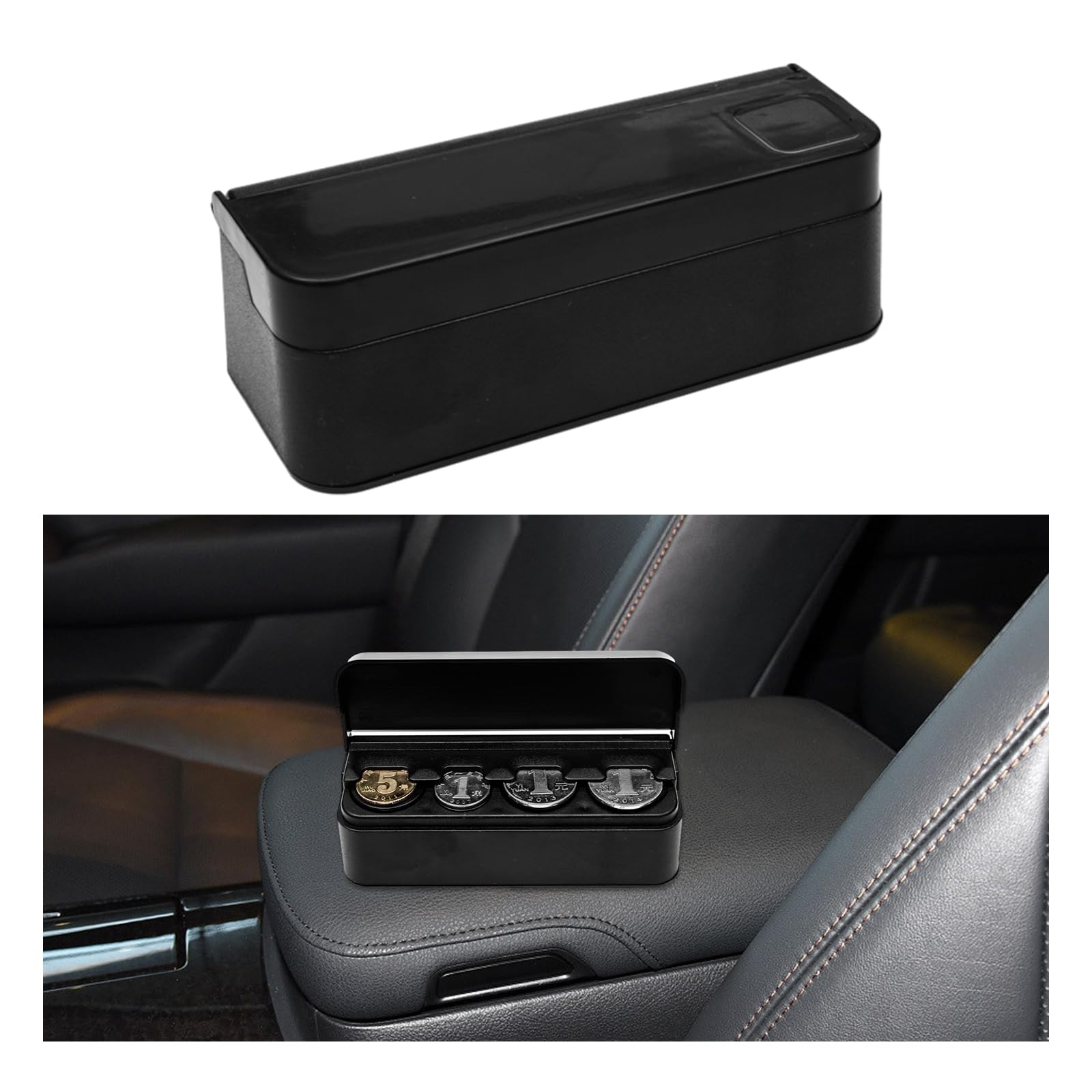 Dickno Coin Holder for Car, Portable Mini Change Storage Box, Universal Storage Coin Money Dispenser, Vehicle Interior Coin Organizer Accessories for Most Cars and Trucks