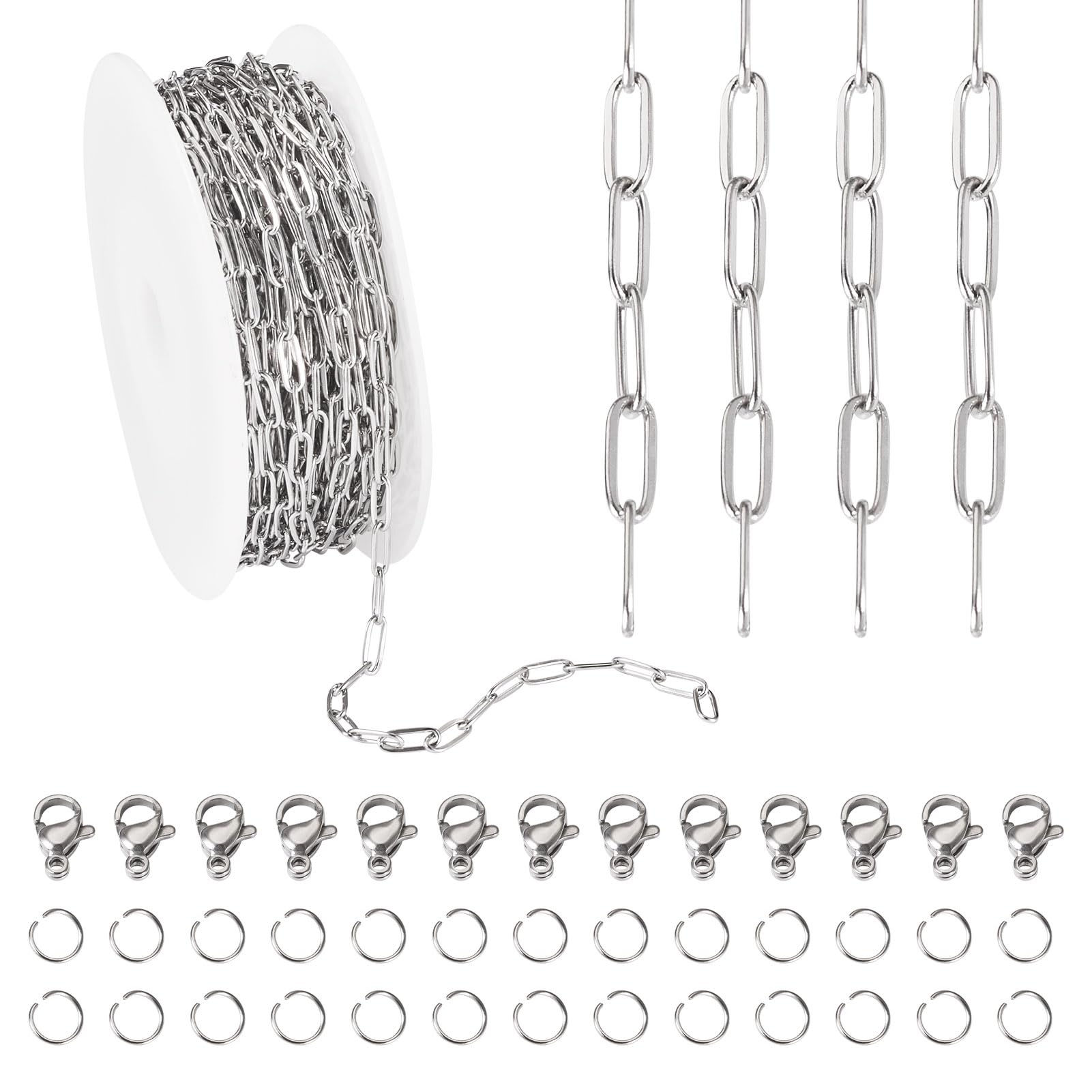 RUGGED STEEL - Catena in acciaio inox e bracciale a maglia barbazzale in set da 10 mm di larghezza e Acciaio inossidabile, colore: argento, cod. SEP45651824