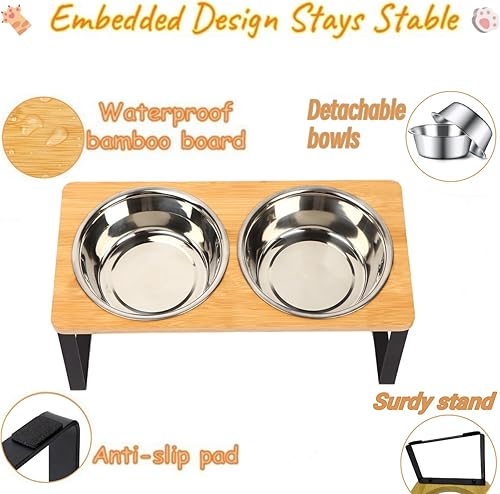 Miniatura 4 de Cuencos elevados para gatos, cuenco elevado para gatos con cuencos de comida de acero inoxidable de 32 onzas, comedero antideslizante para gatos y