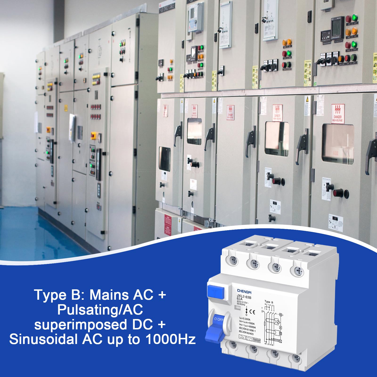 Vollstromempfindlicher FI Schalter,fi Schutzschalter Typ B 63A 300mA /4-Pol/Fehlerstromschutzschalter Allstromsensitiver Schutzschalter