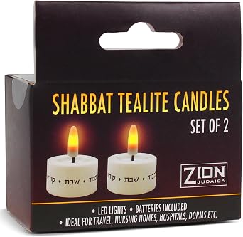Zion Judaica LED Shabbat Tealight Candles Set Flameless Tea-Lights Shabbos Candle for Hospital Dorm Travel Non-Flame On-to-Go Sabbath Candles Tealites Flamefree Shabbos Candle Set of 2