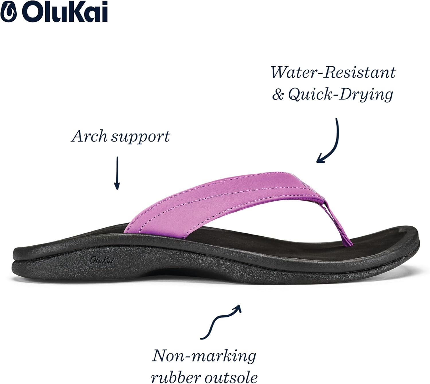 OLUKAI Ohana Women's Beach Sandals, Quick-Dry Flip-Flop Slides, Water Resistant, Wet Grip Soles & Compression Molded Footbed 5 Blueberry/Black