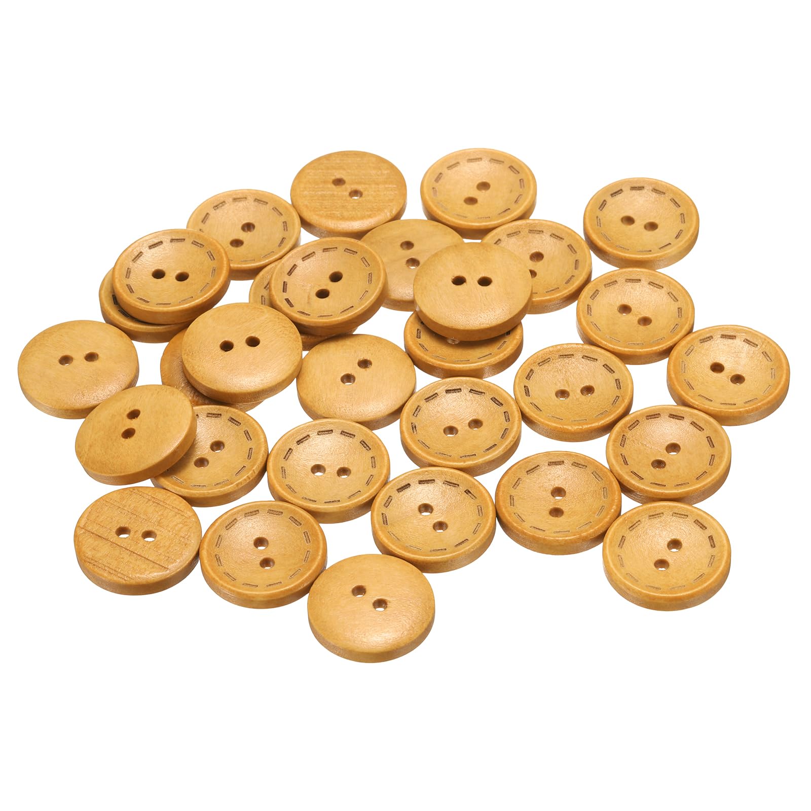sourcing map 30pcs 32L Wooden Sewing Button 4/5"(20mm) 2 Holes Wood Round Craft Replacement Buttons for Sewing Clothing Pillow DIY Crafts Decoration, Orange