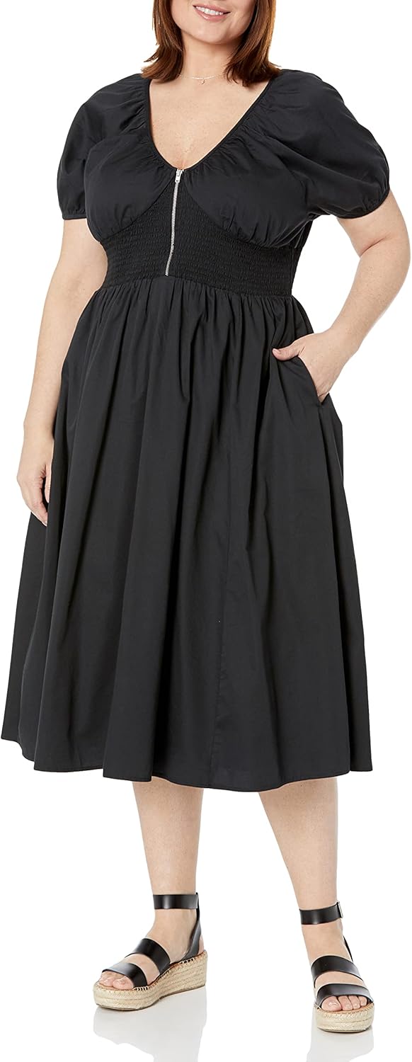 The Drop Womens Daksha Cotton Smocked Zipper Detail Dress - Image 5