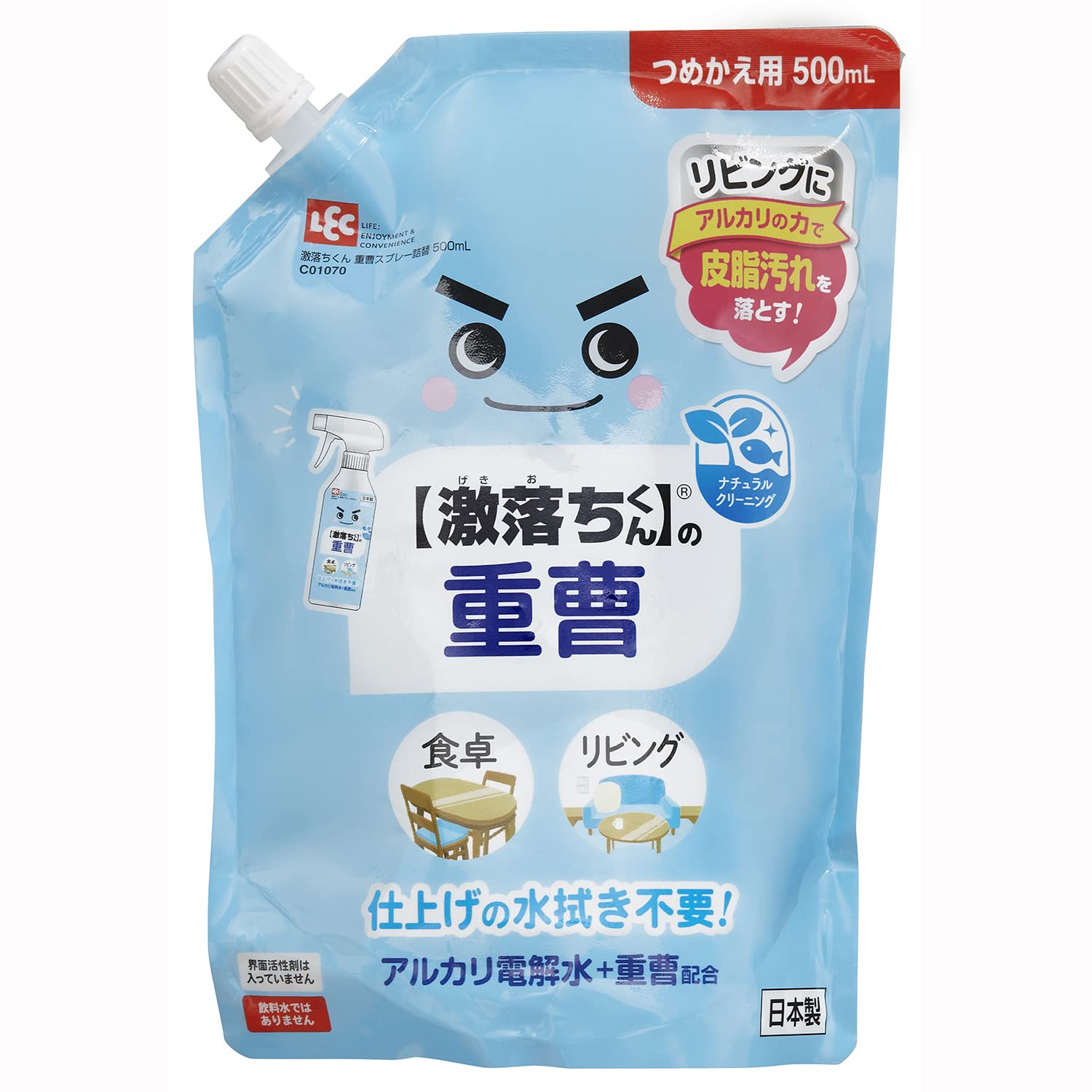 レック 【 激落ちくん 】 重曹 液体 スプレー つめかえ用 500mL / 重曹+アルカリ電解水配合/アルカリの力で皮脂汚れを落とす