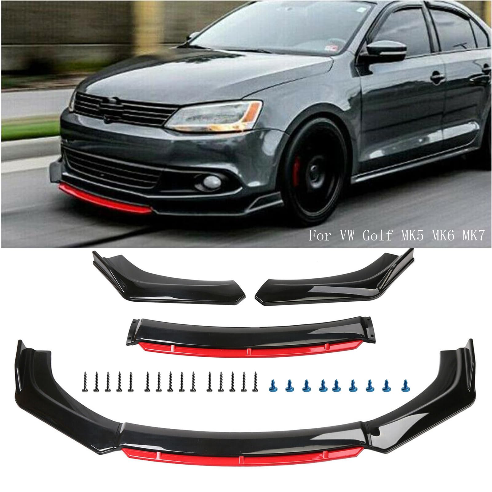 Guardabarros laterales para coche, 4 piezas Kit Splitter Spoiler Difusor Protector para Parachoques Delantero Universal, Kit de carrocería para coche, Spoiler Difusor Protector