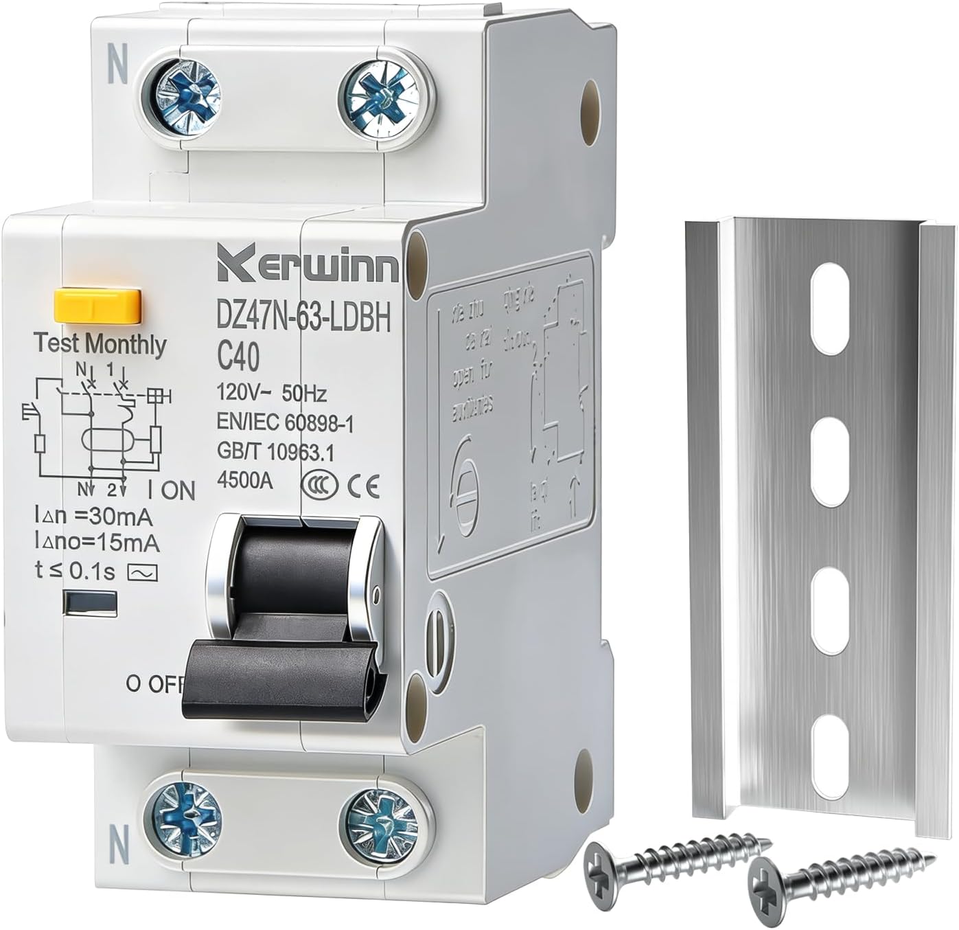 Leakage Protection Circuit Breaker,120V AC 40Amp Ground Fault Residual Current Circuit Breaker DIN Rail Mount for Solar ac System(40A)