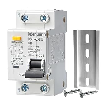 Leakage Protection Circuit Breaker,120V AC 40Amp Ground Fault Residual Current Circuit Breaker DIN Rail Mount for Solar ac System40A