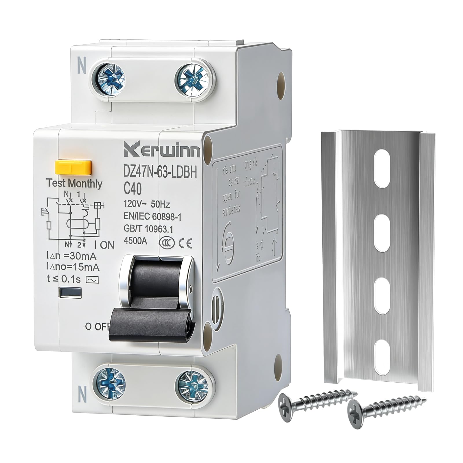 Leakage Protection Circuit Breaker,120V AC 40Amp Ground Fault Residual Current Circuit Breaker DIN Rail Mount for Solar ac System(40A)