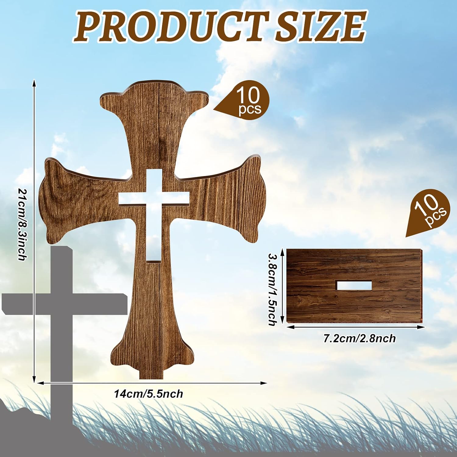 Amyhill 10 Pcs Wooden Crosses Baptism Centerpieces Easter for Tables First Communion Decorations Rustic Wood Cross for Crafts with Bases Religious Catholic Decor(Brown)