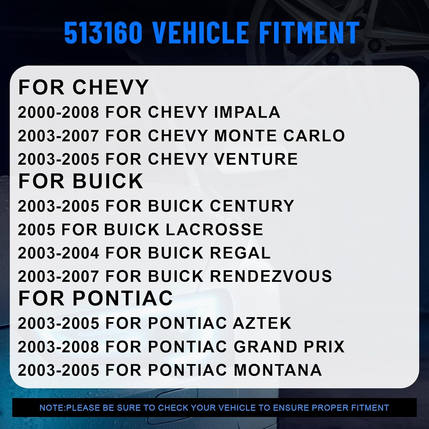 1PC 513160 Front Left/Right Wheel Hub and Bearing Assembly Non-ABS for Chevy/Buick/Pontiac 2003-2008